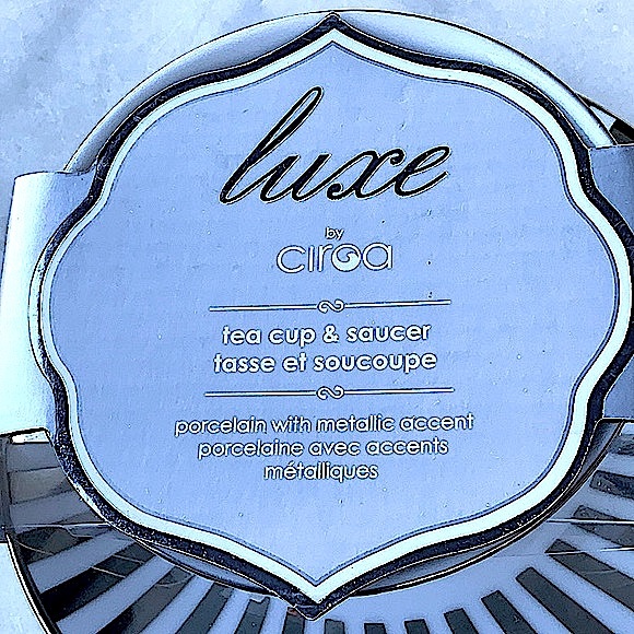 CIROA LUXE TEA CUP & SAUCER SILVER METALLIC STRIPES SET FOOTED PORCELAIN - Picture 8 of 8